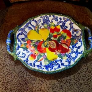 Fitz & Floyd Florentine Fruit Cobalt Blue Serving Platter